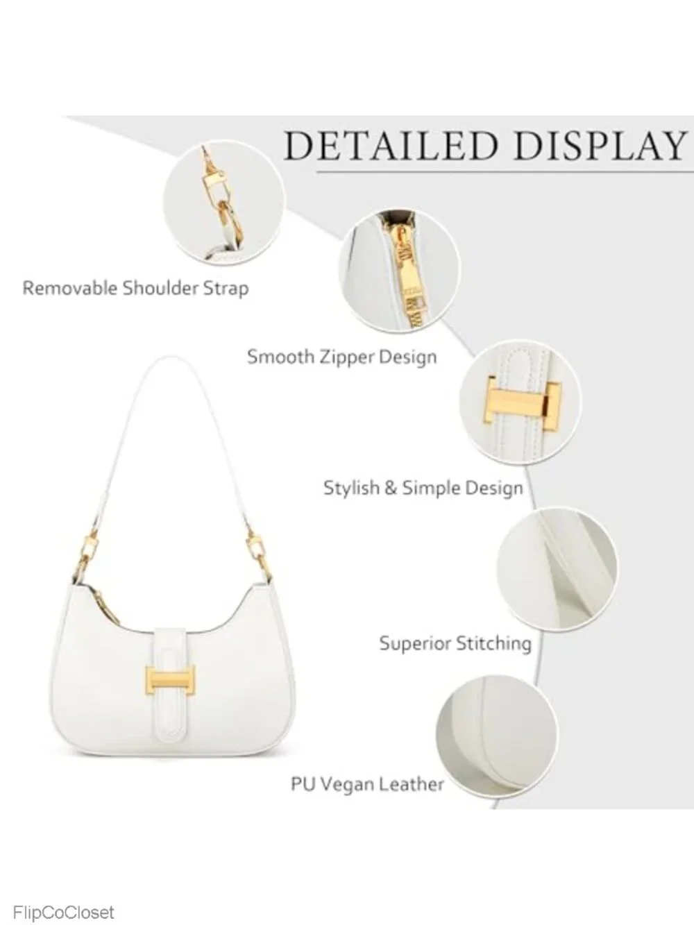 PU Vegan Leather Crescent Hobo Shoulder Bag Small Clutch Purse Women